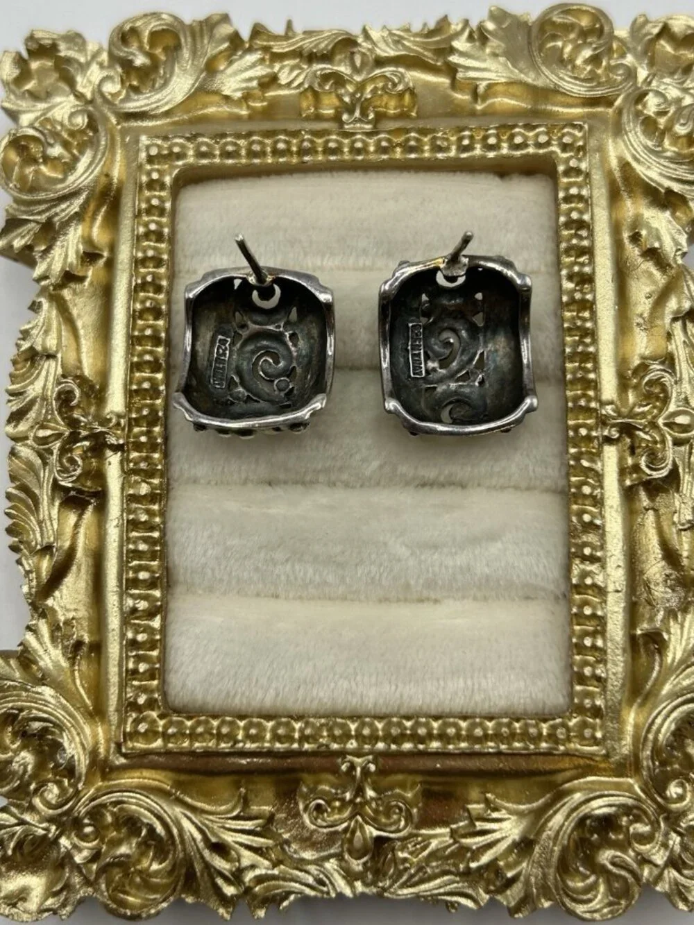 Vintage Thai Sterling Silver 925 Post Earrings Scroll Boho Artisan Patina Gift - Picture 3 of 11